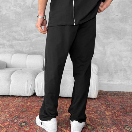 Unisex Cotton Joggers with Side Pattern / Black Streetwear Pants