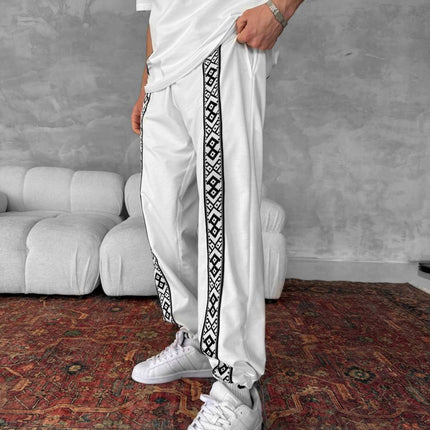 Unisex Cotton Joggers with Side Pattern / Black Streetwear Pants