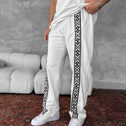 Unisex Cotton Joggers with Side Pattern / Black Streetwear Pants