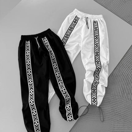 Unisex Cotton Joggers with Side Pattern / Black Streetwear Pants