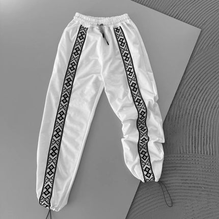 Unisex Cotton Joggers with Side Pattern / Black Streetwear Pants