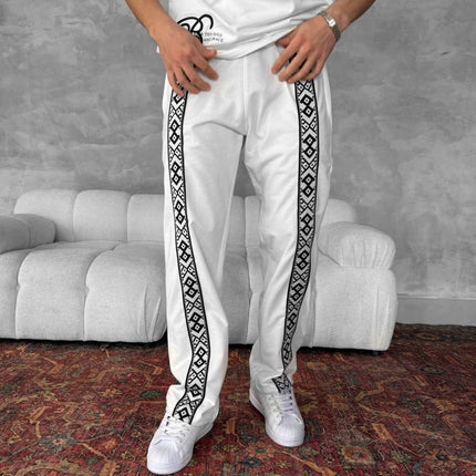 Unisex Cotton Joggers with Side Pattern / Black Streetwear Pants