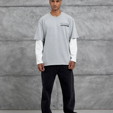 Unisex Layered Graphic T-Shirt – Distressed Boxy Long Sleeve