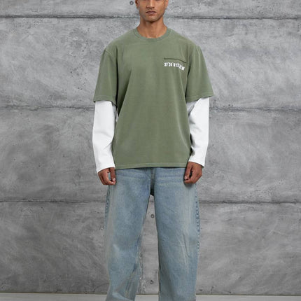 Unisex Layered Graphic T-Shirt – Distressed Boxy Long Sleeve