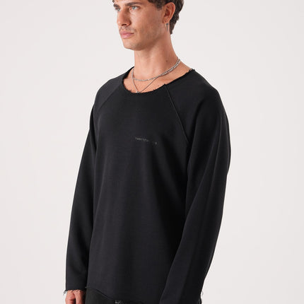 Unisex Oversized Raglan Sweatshirt - Raw Hem Detail