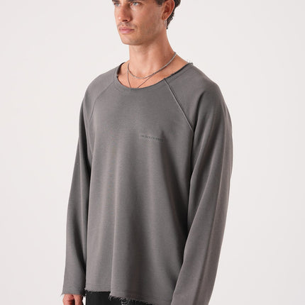 Unisex Oversized Raglan Sweatshirt - Raw Hem Detail