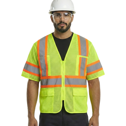 Kiwi High Visibility ANSI/ISEA 107-2020, Type R, Class 3 Contrast Trimmed Neon Short Sleeve Safety Vest [72100]