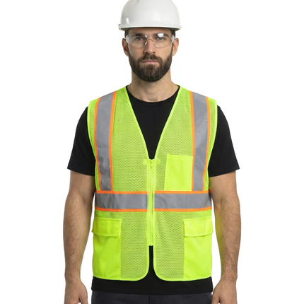 Kiwi High Visibility ANSI/ISEA 107-2020, Type R, Class 2 Contrast Trimmed Neon Safety Vest [70100]