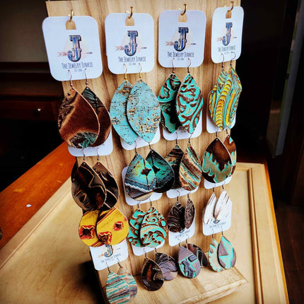 **Embossed Leather Earring Starter Pack With Wood Rotating Display 208s