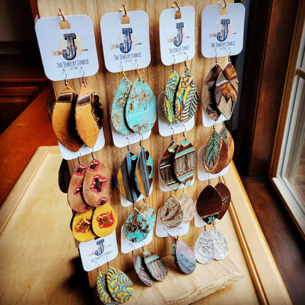 **Embossed Leather Earring Starter Pack With Wood Rotating Display 208s