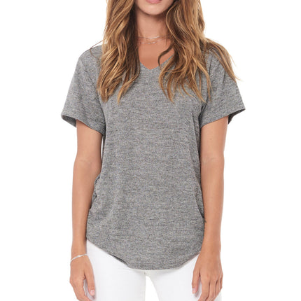 WOMEN'S NOVELTY TEXTURE V-NECK - BLACK GRAVEL