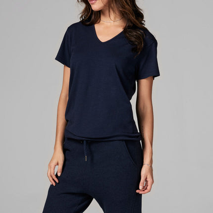 WOMEN'S SLUB V NECK TEE - NAVY