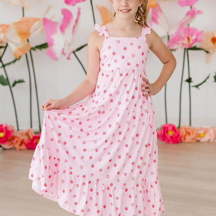 Sweet Strawberries Ruffle Maxi Dress