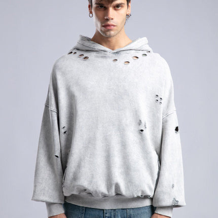Vintage Distressed Hoodie - Oversized Washed Pullover Sweatshirt