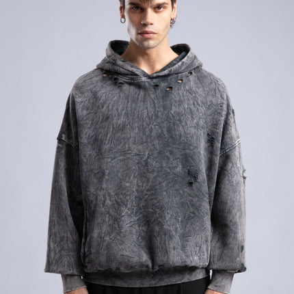 Vintage Distressed Hoodie - Oversized Washed Pullover Sweatshirt
