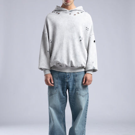 Vintage Distressed Hoodie - Oversized Washed Pullover Sweatshirt
