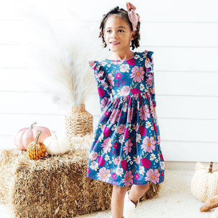 Vintage Garden 3/4 Sleeve Ruffle Twirl Dress