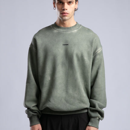 Vintage Washed Crewneck Sweatshirt - Oversized Pullover with Logo