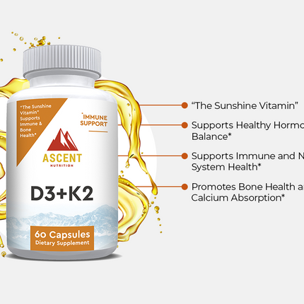 D3 + K2, 60 Capsules, 125 mcg D3 + 100 mcg K2