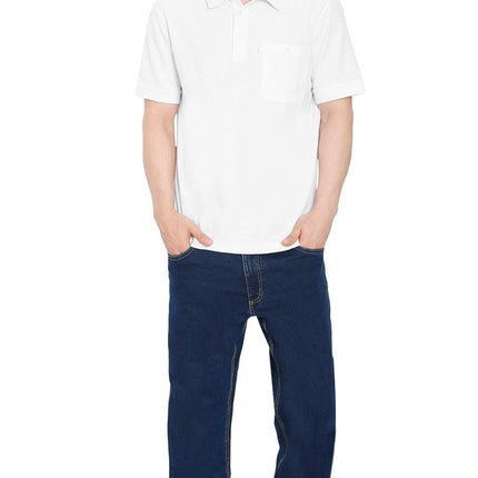 Men's Short Sleeve Pique Polo Shirt in Cotton Blend with Front Pocket