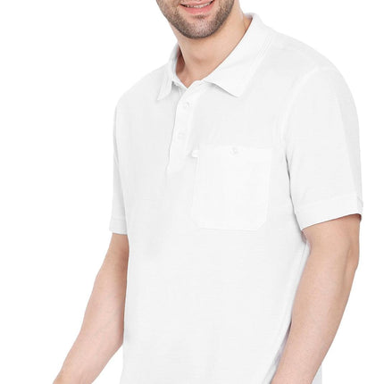 Men's Short Sleeve Pique Polo Shirt in Cotton Blend with Front Pocket