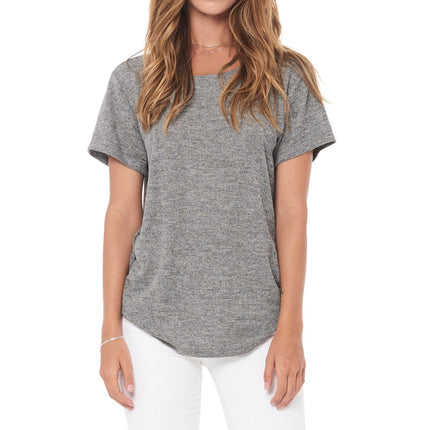 WOMEN'S NOVELTY TEXTURE WIDE NECK TEE - BLACK GRAVEL