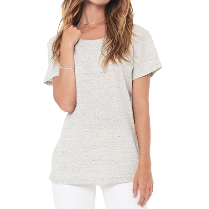 WOMEN'S NOVELTY TEXTURE WIDE NECK TEE - CREAM THERMAL
