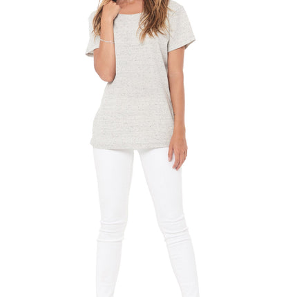 WOMEN'S NOVELTY TEXTURE WIDE NECK TEE - CREAM THERMAL