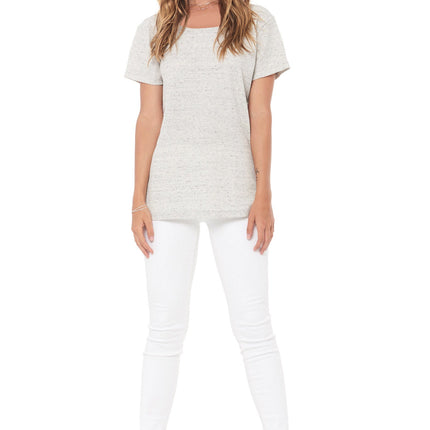 WOMEN'S NOVELTY TEXTURE WIDE NECK TEE - CREAM THERMAL