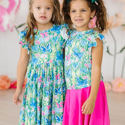 Watercolor Butterflies S/S Ruffle Tee