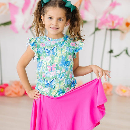 Watercolor Butterflies S/S Ruffle Tee