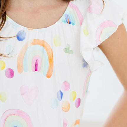 SALE Watercolor Rainbows S/S Flutter Sleeve Leotard