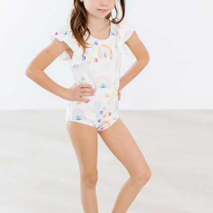 SALE Watercolor Rainbows S/S Flutter Sleeve Leotard