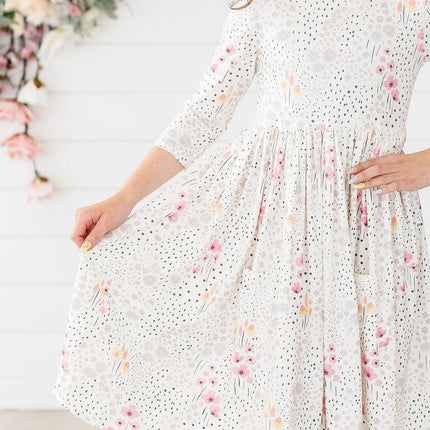 Whimsical Wildflowers 3/4 Sleeve Pocket Twirl Dress