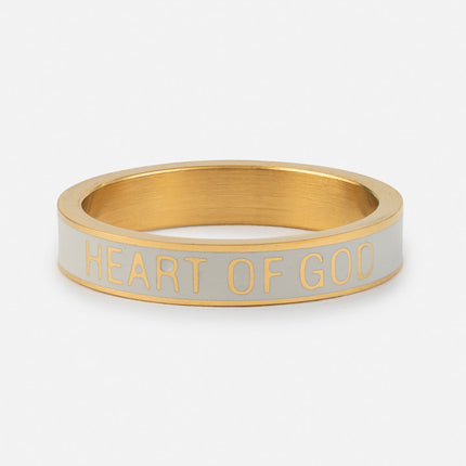 White Enamel Heart of God Ring