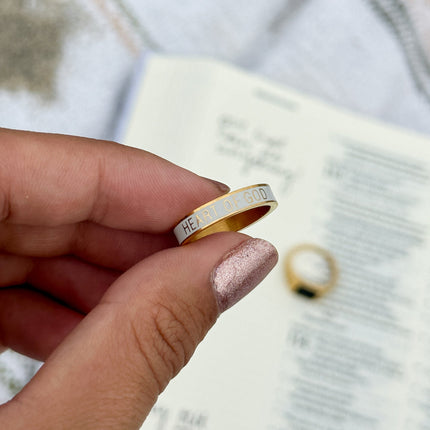 White Enamel Heart of God Ring