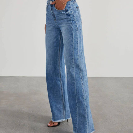 Wide Leg Denim with Frayed Bottom