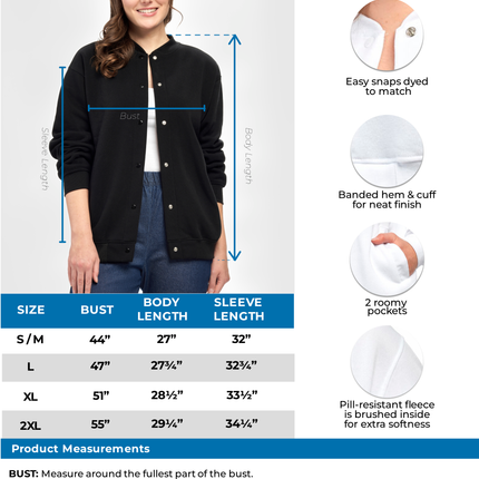 Womens Snap Up Jacket - Soft, Fleecy Lining for Three-Season Comfort