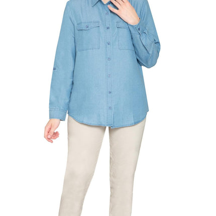 Women's Button Down Denim Shirt - Long Sleeve with Pocket Tops