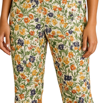 Women's Casual Botanical Bloom Capri Pants with Front Pockets and A Consealed Zipper
