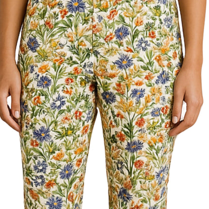 Women's Casual Botanical Bloom Capri Pants with Front Pockets and A Consealed Zipper