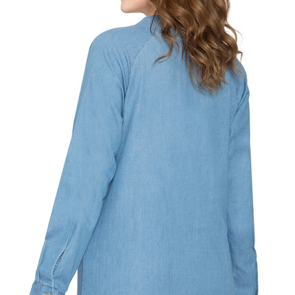 Women's Denim Pintuck Button-Front Tunic Top