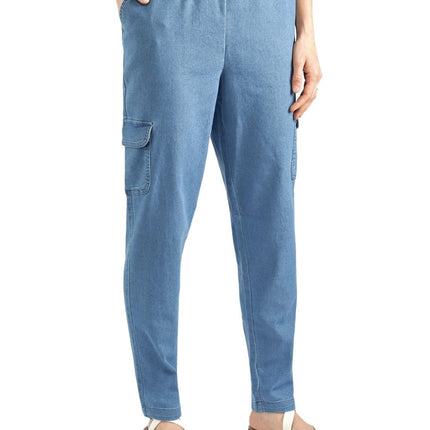 Women's Elastic Stretch Waist Casual Denim Pull-on Cargo Pants