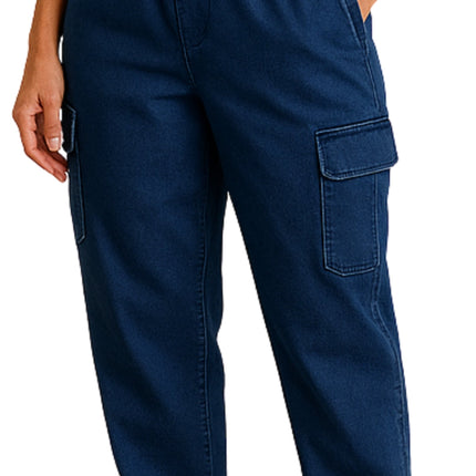Women's Elastic Stretch Waist Casual Denim Pull-on Cargo Pants