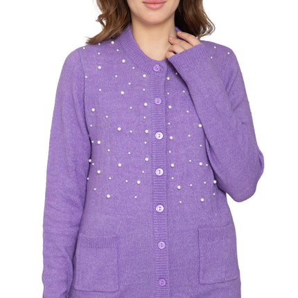 Women's Faux Pearl Cardigan in Cashmere-like Soft Knit