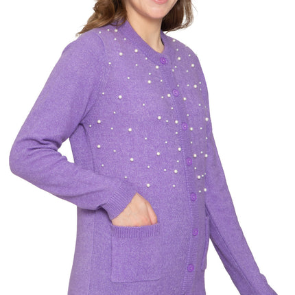 Women's Faux Pearl Cardigan in Cashmere-like Soft Knit