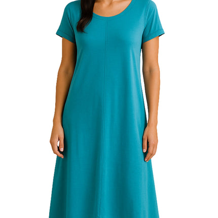 Women's Knit Wide Scoop Neck Short Sleeve Dress in A-line Aymmetrical Hem