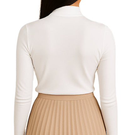 Women's Long Sleeve Cotton Blend Mock Neck Top - An All-Season Essential