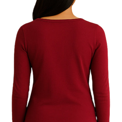 Women's Open Crochet And Jewel Trim V-Neck Knit Top in Cotton Rib Knit