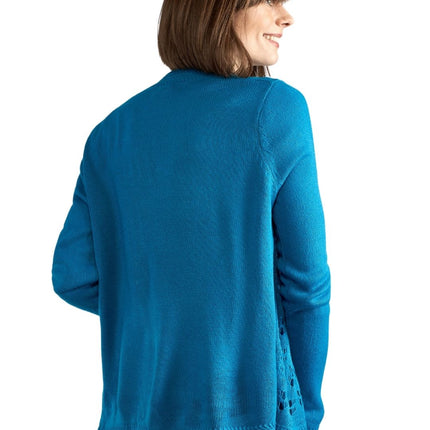 Women's Open Front Curved Hem Pointelle Shrug in Soft Acrylic